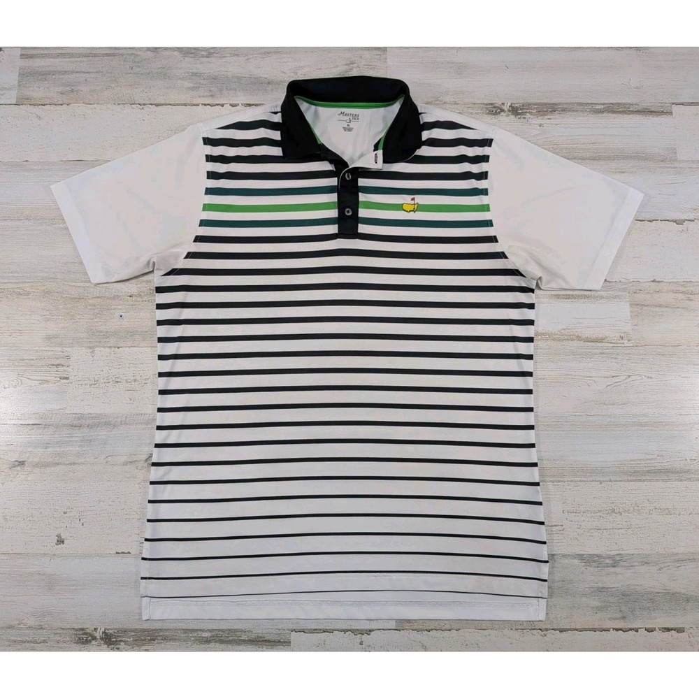 Masters Tech Polo Shirt Mens XL White Striped Performance Stretch Golf